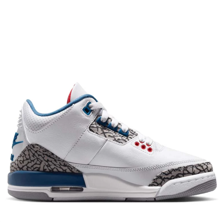 Air Jordan 3 Sneakers - White & Blue with Elephant-Print Details