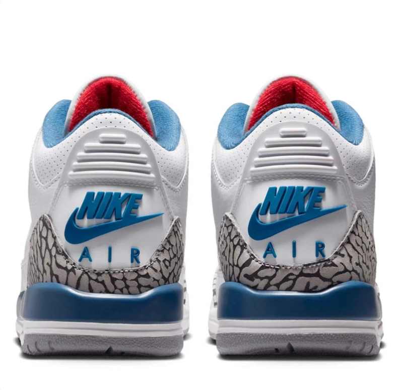 Air Jordan 3 Sneakers - White & Blue with Elephant-Print Details