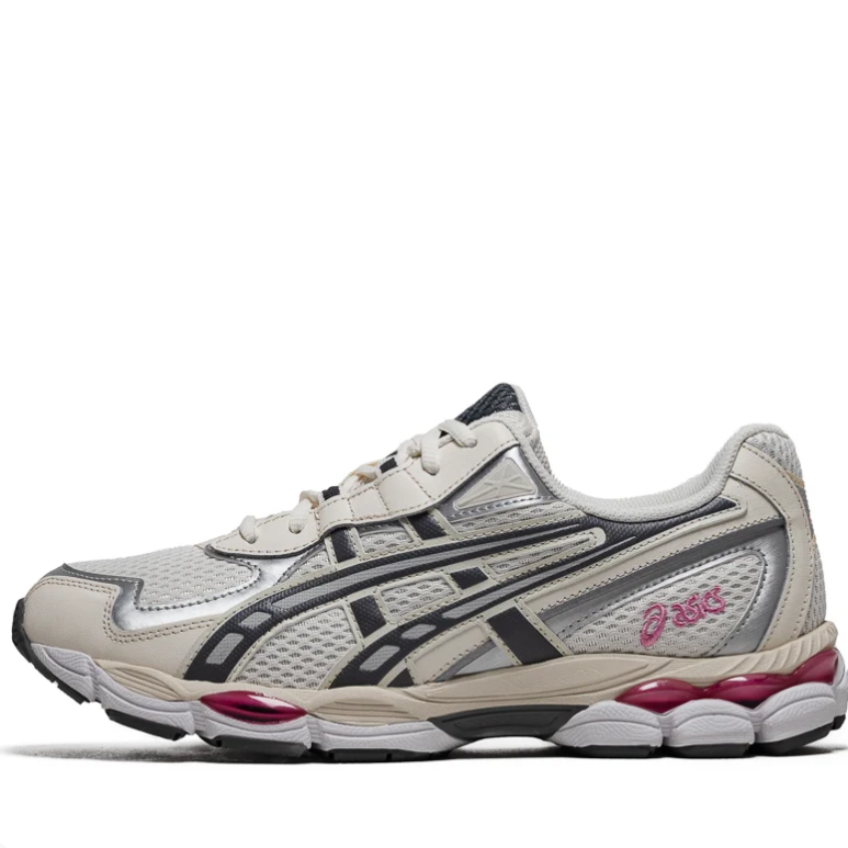 ASICS Sneakers - Cream & Silver with Black and Pink Accents