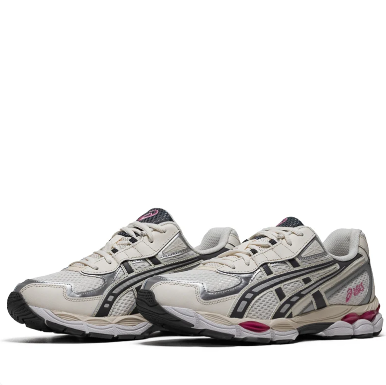 ASICS Sneakers - Cream & Silver with Black and Pink Accents