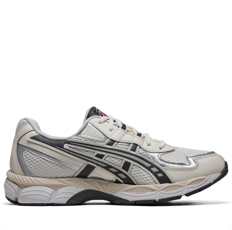 ASICS Sneakers - Cream & Silver with Black and Pink Accents