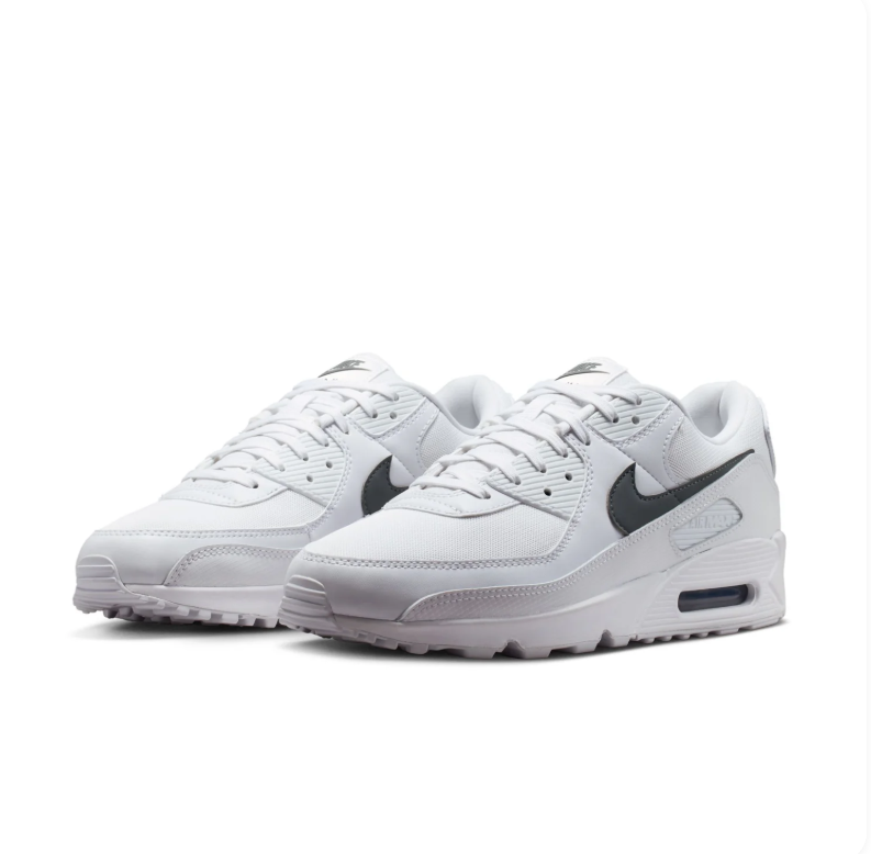 Nike Air Max 90 Sneakers - White with Dark Gray Swooshes