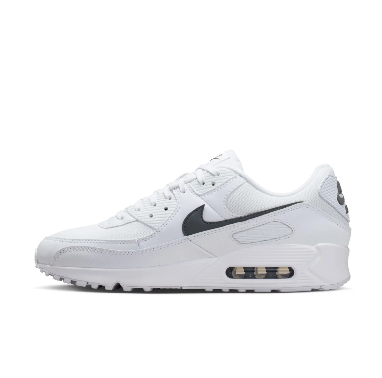 Nike Air Max 90 Sneakers - White with Dark Gray Swooshes