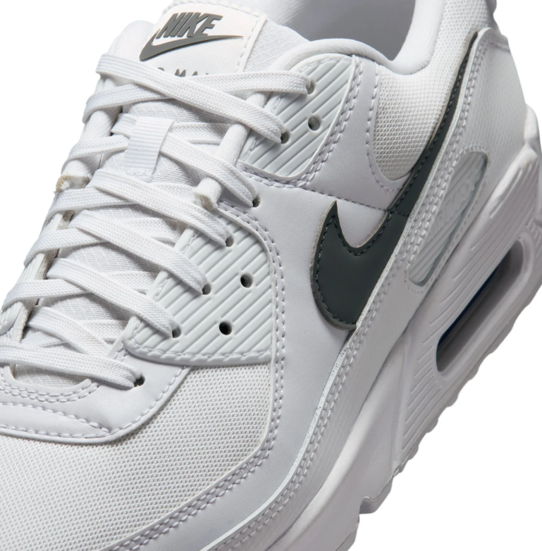 Nike Air Max 90 Sneakers - White with Dark Gray Swooshes