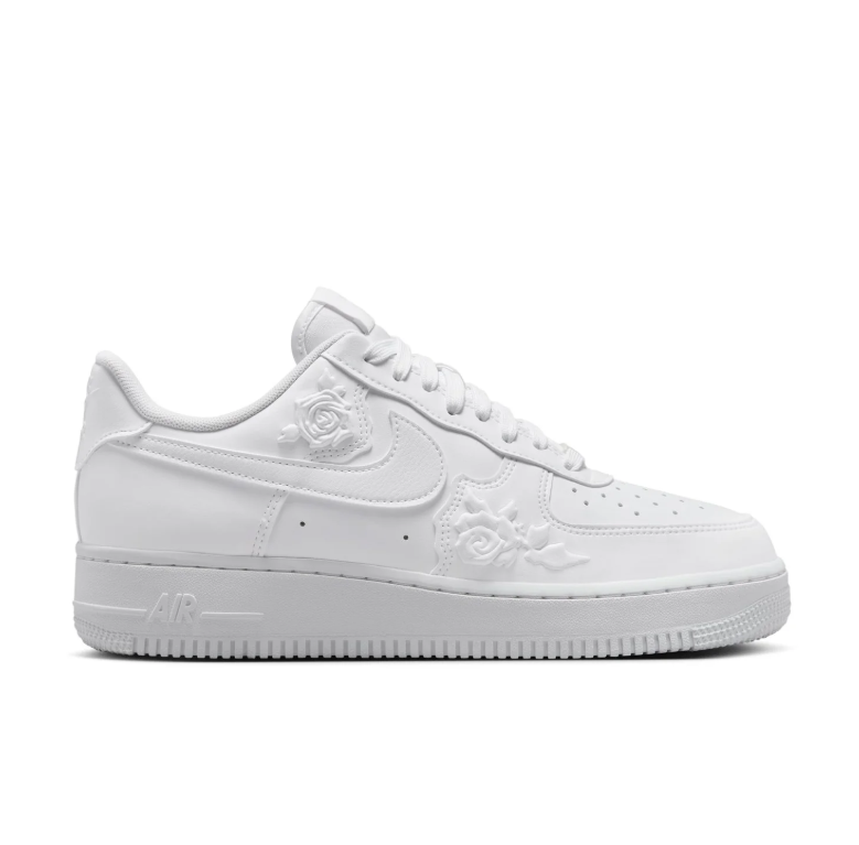 Nike Air Force 1 Low Sneakers - All White with Raised Rose Details