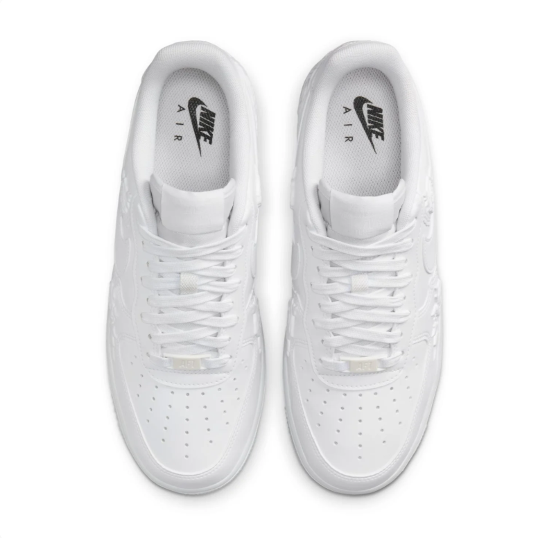 Nike Air Force 1 Low Sneakers - All White with Raised Rose Details