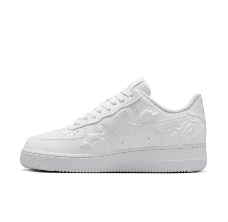 Nike Air Force 1 Low Sneakers - All White with Raised Rose Details