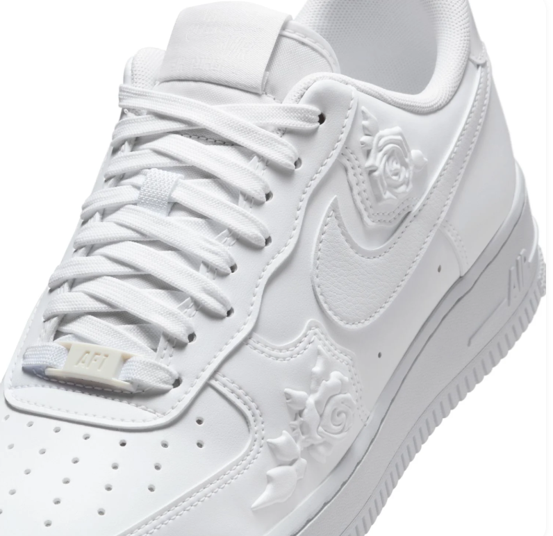 Nike Air Force 1 Low Sneakers - All White with Raised Rose Details