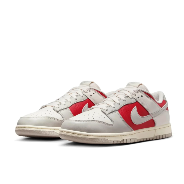 Nike Dunk Low Sneakers - Light Gray, White & Red