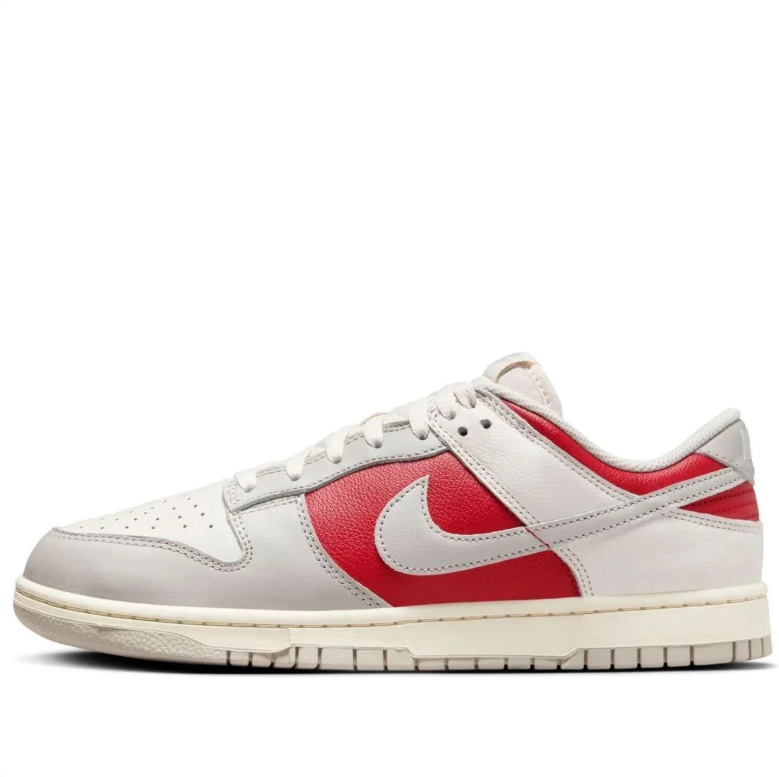 Nike Dunk Low Sneakers - Light Gray, White & Red