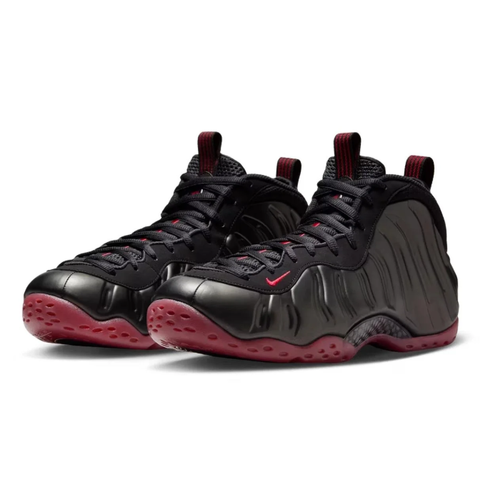 Nike Air Foamposite One Sneakers - Black with Burgundy & Red Accents