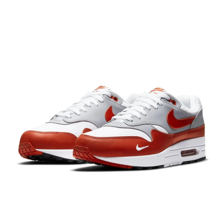 Nike Air Max 1 Sneakers - White, Light Gray & Rust Red