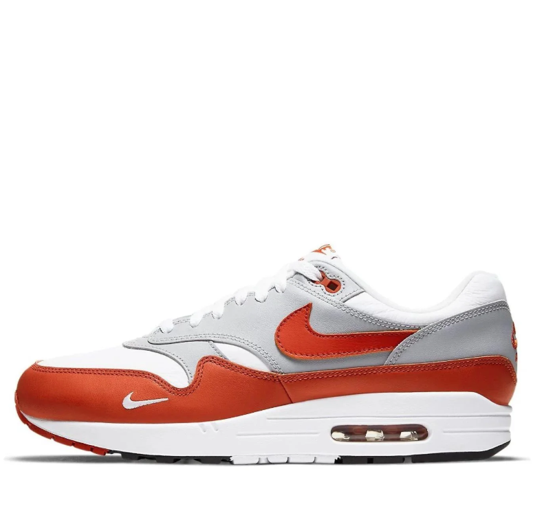 Nike Air Max 1 Sneakers - White, Light Gray & Rust Red