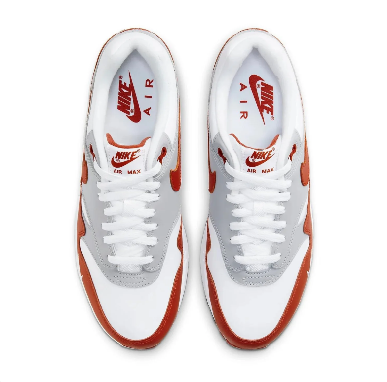 Nike Air Max 1 Sneakers - White, Light Gray & Rust Red