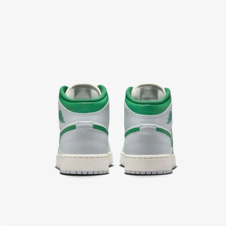 Air Jordan 1 Mid Sneakers - White & Light Gray with Green Accents