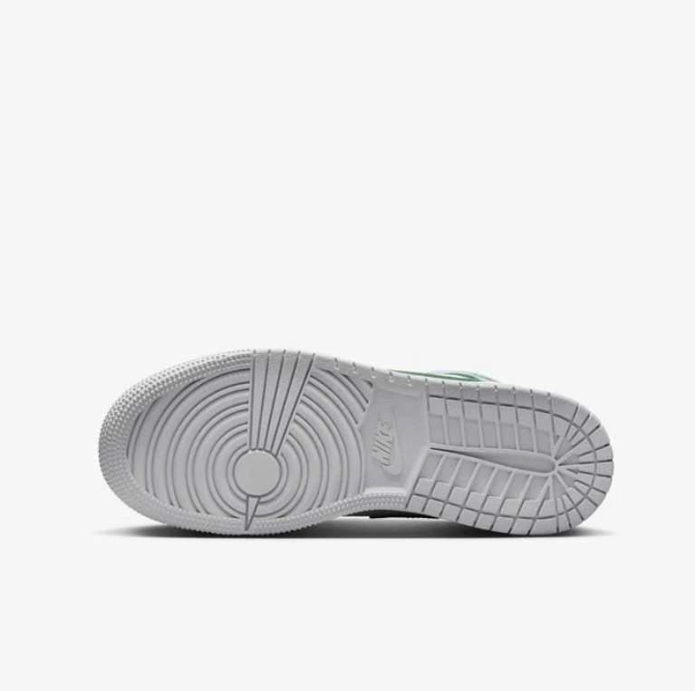Air Jordan 1 Mid Sneakers - White & Light Gray with Green Accents