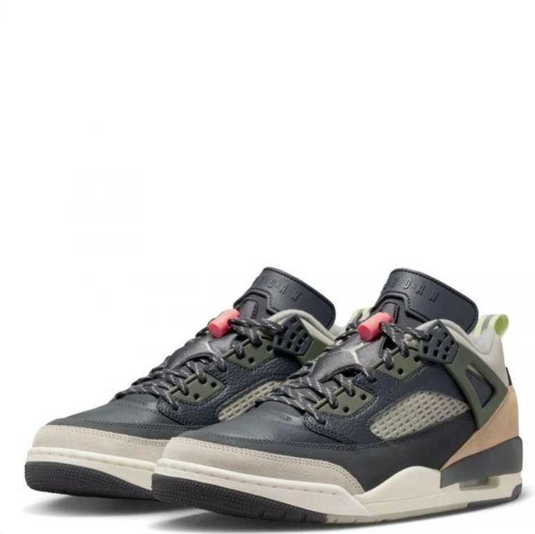 Air Jordan Spizike Low Sneakers - Black, Olive & Tan with Coral Accents
