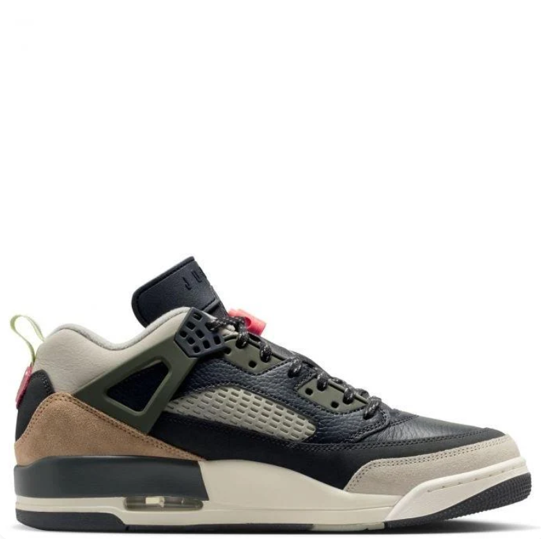 Air Jordan Spizike Low Sneakers - Black, Olive & Tan with Coral Accents