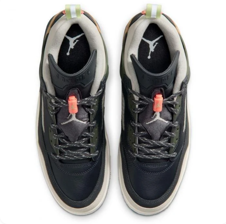 Air Jordan Spizike Low Sneakers - Black, Olive & Tan with Coral Accents