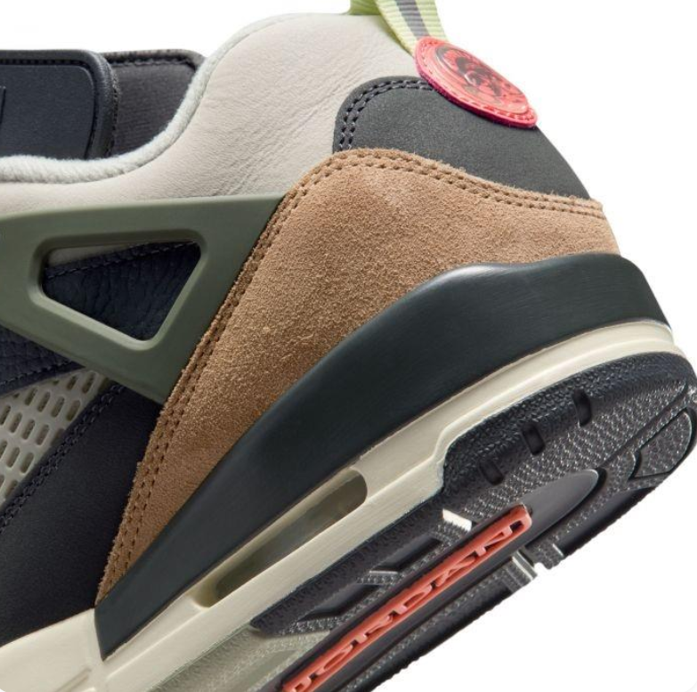 Air Jordan Spizike Low Sneakers - Black, Olive & Tan with Coral Accents