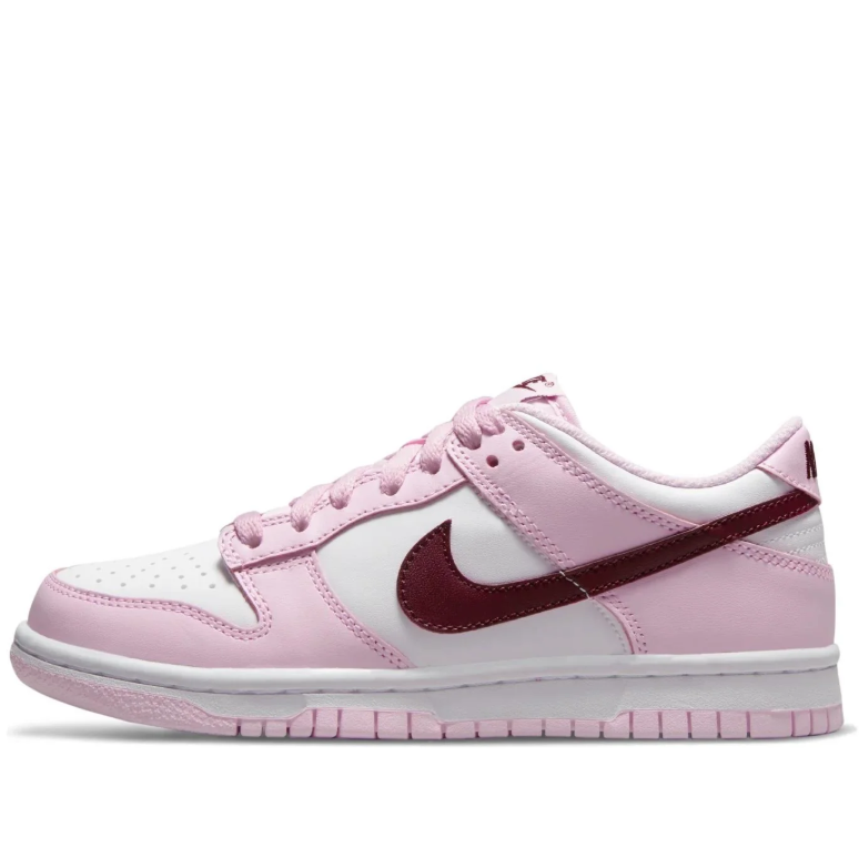 Nike Dunk Low Sneakers - Pink & White with Burgundy Swooshes