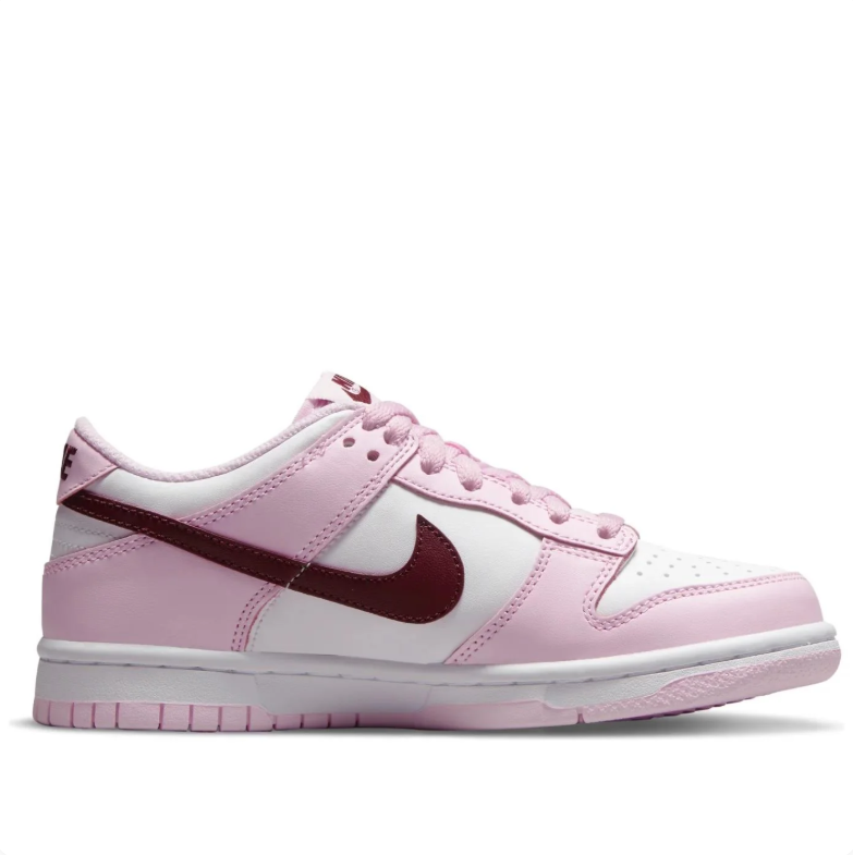 Nike Dunk Low Sneakers - Pink & White with Burgundy Swooshes