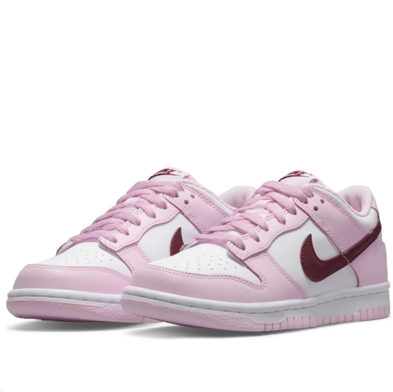Nike Dunk Low Sneakers - Pink & White with Burgundy Swooshes