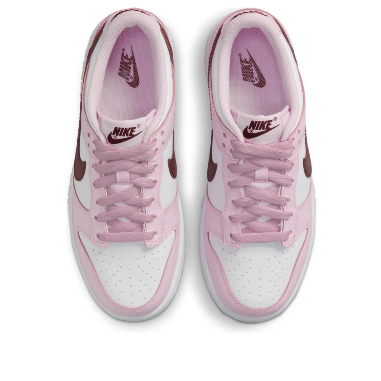 Nike Dunk Low Sneakers - Pink & White with Burgundy Swooshes
