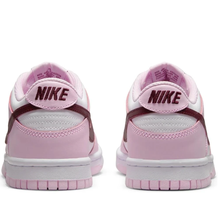 Nike Dunk Low Sneakers - Pink & White with Burgundy Swooshes