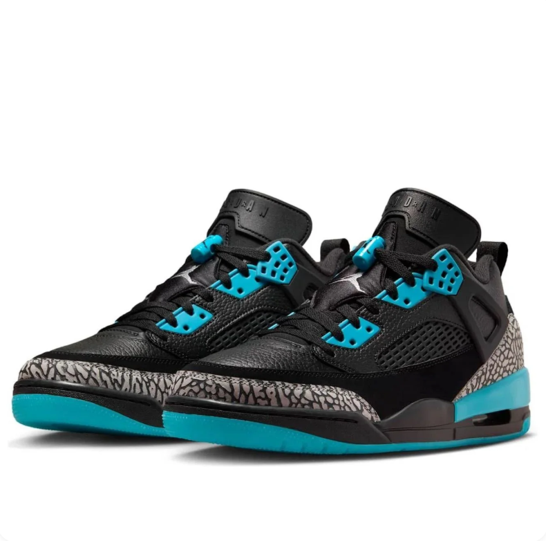 Air Jordan Spizike Low Sneakers - Black & Turquoise with Elephant-Print Details