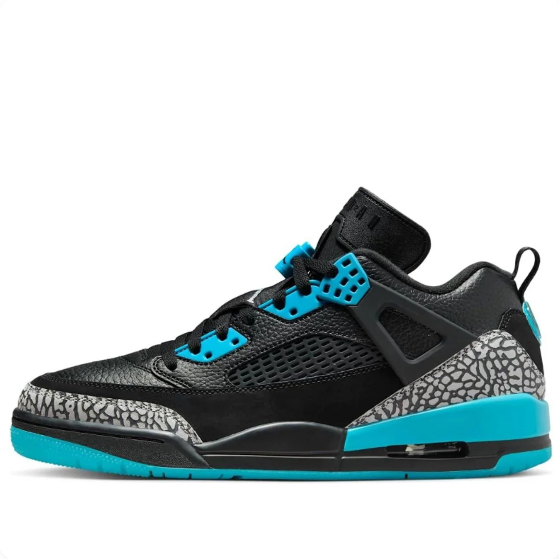 Air Jordan Spizike Low Sneakers - Black & Turquoise with Elephant-Print Details