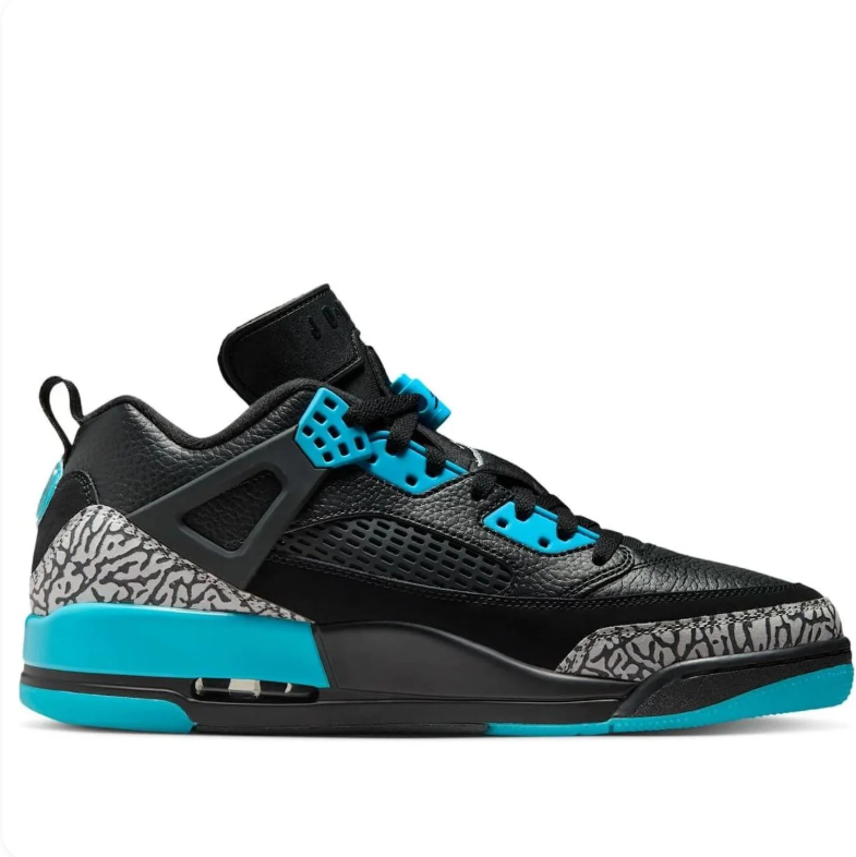 Air Jordan Spizike Low Sneakers - Black & Turquoise with Elephant-Print Details