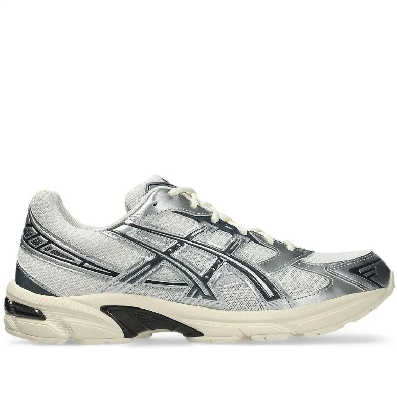ASICS Sneakers - Silver & White with Black Accents and Cream Soles