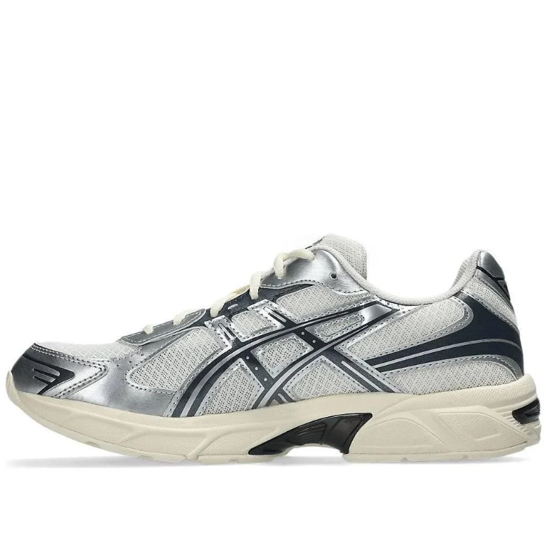 ASICS Sneakers - Silver & White with Black Accents and Cream Soles