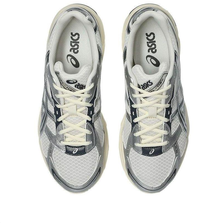 ASICS Sneakers - Silver & White with Black Accents and Cream Soles