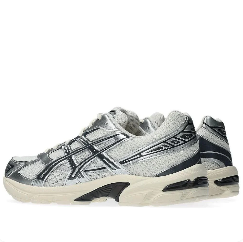 ASICS Sneakers - Silver & White with Black Accents and Cream Soles