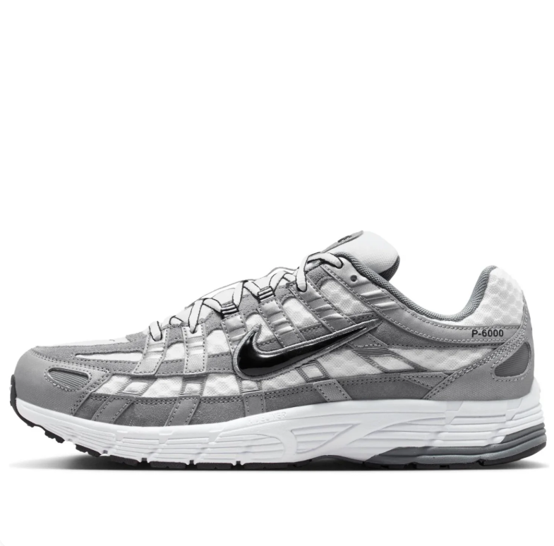 Nike P-6000 Sneakers - Silver Gray & White with Black Swooshes