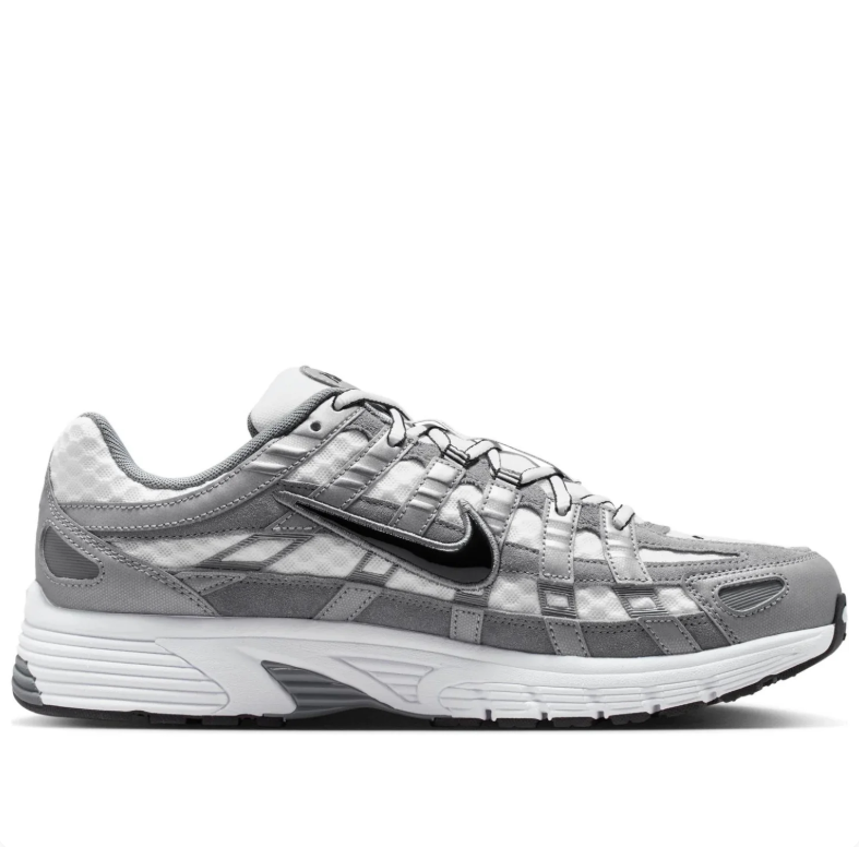 Nike P-6000 Sneakers - Silver Gray & White with Black Swooshes