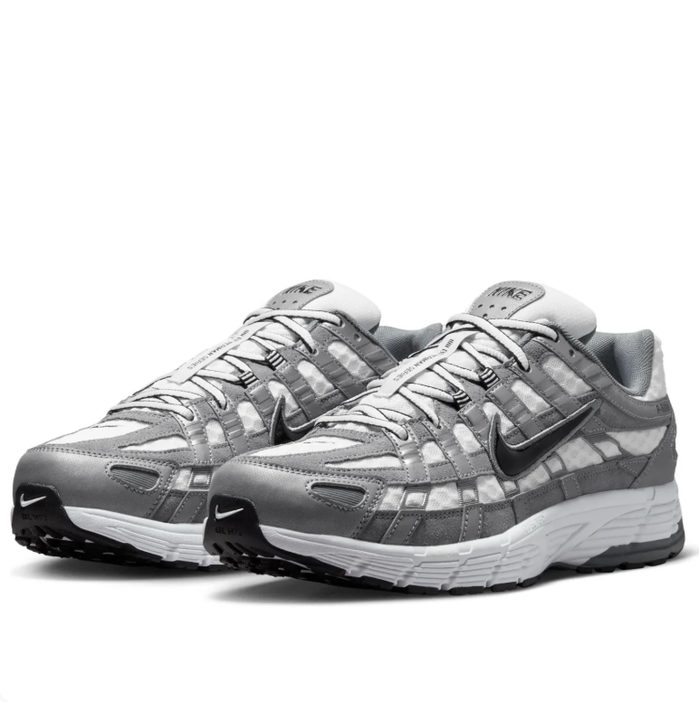 Nike P-6000 Sneakers - Silver Gray & White with Black Swooshes