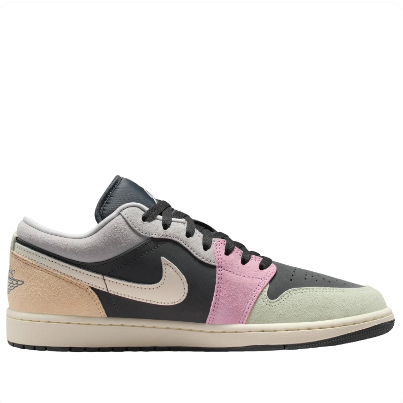 Air Jordan 1 Low Sneakers - Black with Pastel Multicolor Overlays