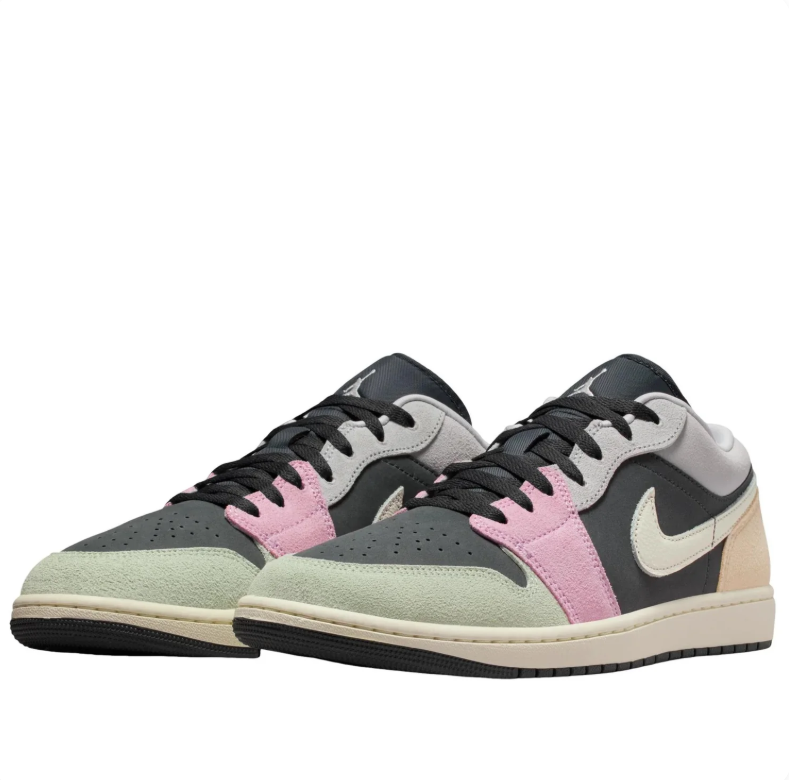 Air Jordan 1 Low Sneakers - Black with Pastel Multicolor Overlays
