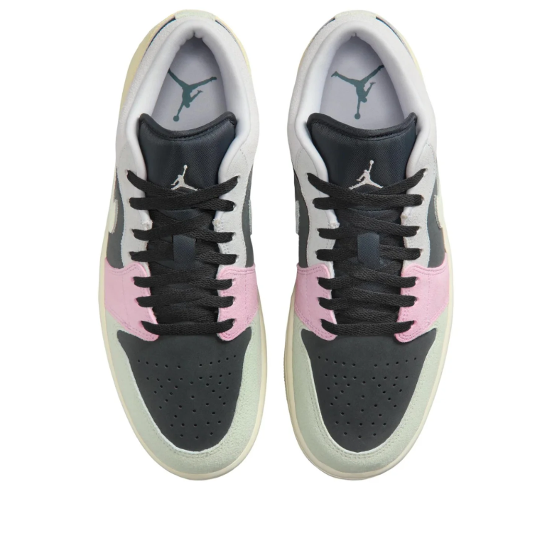 Air Jordan 1 Low Sneakers - Black with Pastel Multicolor Overlays