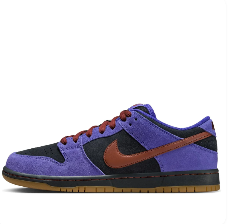 Nike SB Dunk Low Sneakers - Purple & Black with Rust Brown Accents