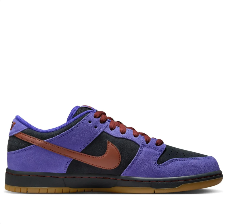 Nike SB Dunk Low Sneakers - Purple & Black with Rust Brown Accents