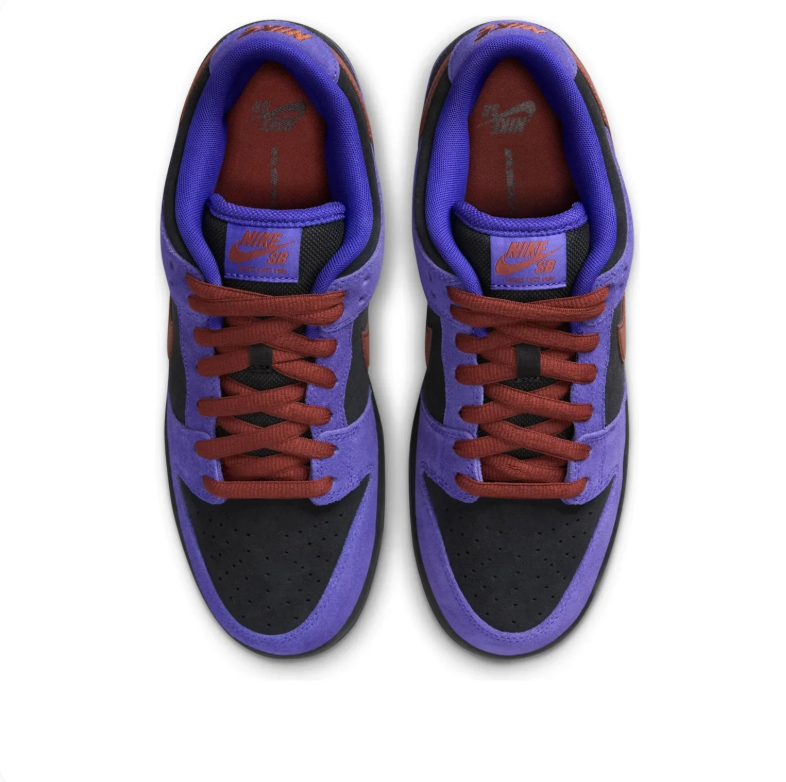 Nike SB Dunk Low Sneakers - Purple & Black with Rust Brown Accents