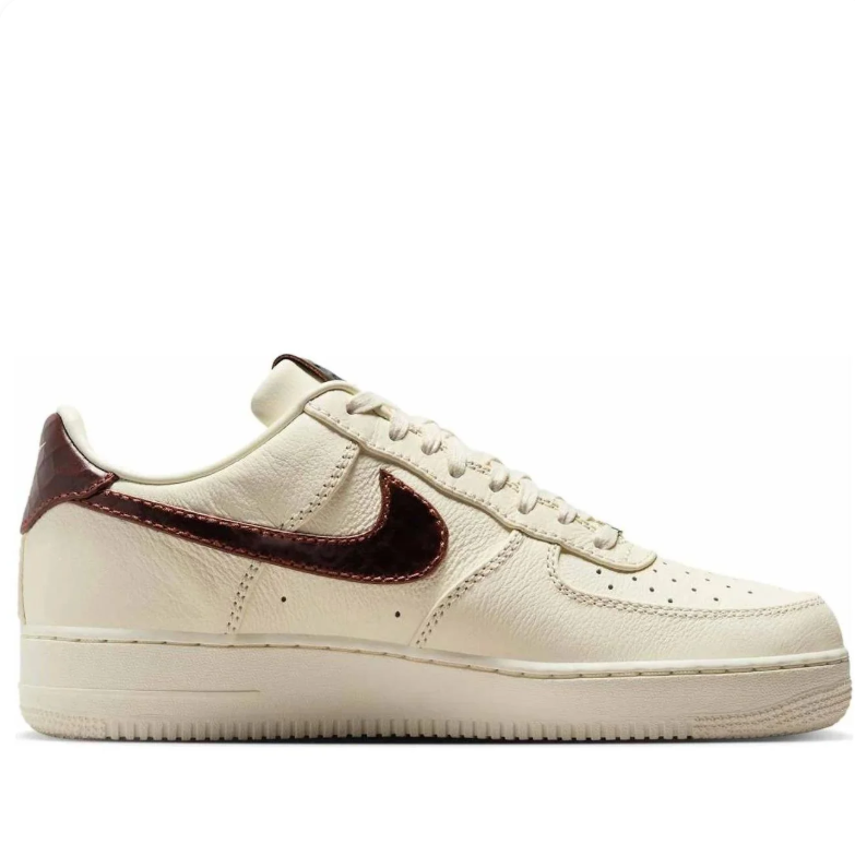 Nike Air Force 1 Low Sneakers - Cream with Glossy Brown Swooshes