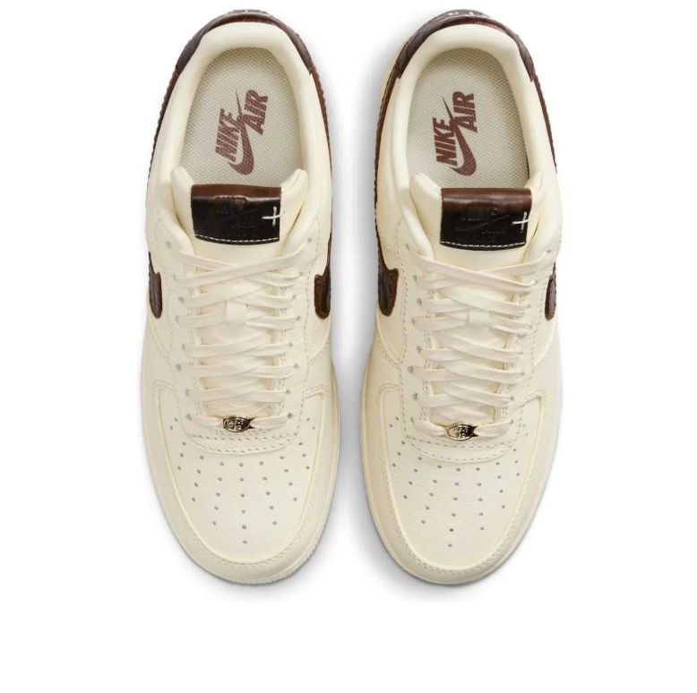 Nike Air Force 1 Low Sneakers - Cream with Glossy Brown Swooshes