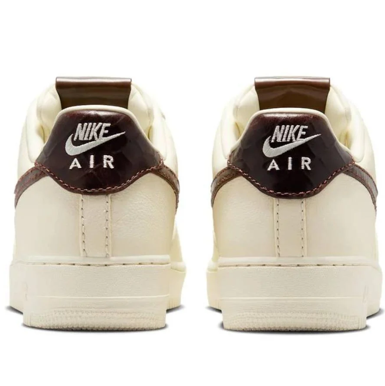 Nike Air Force 1 Low Sneakers - Cream with Glossy Brown Swooshes