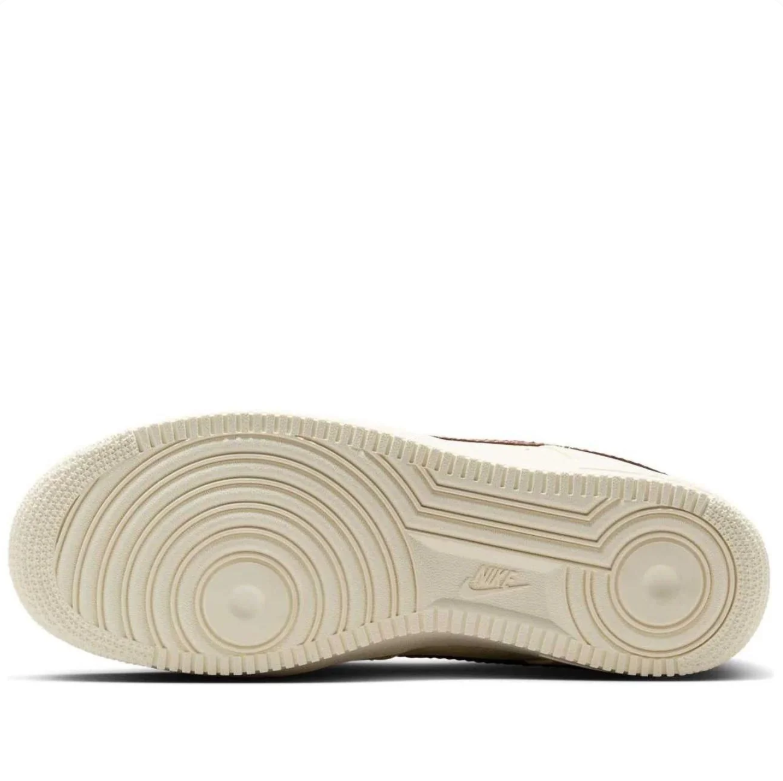 Nike Air Force 1 Low Sneakers - Cream with Glossy Brown Swooshes