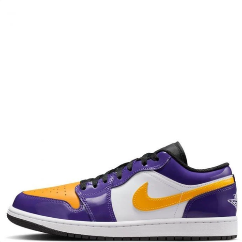 Air Jordan 1 Low Sneakers - Purple, Gold & White with Glossy Details